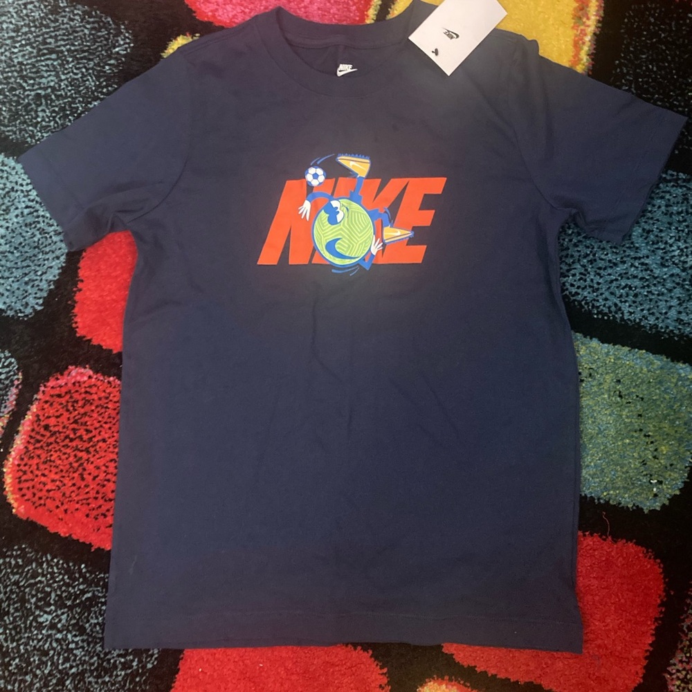 Nike Dark Blue Tee with Orange and Blue Graphic